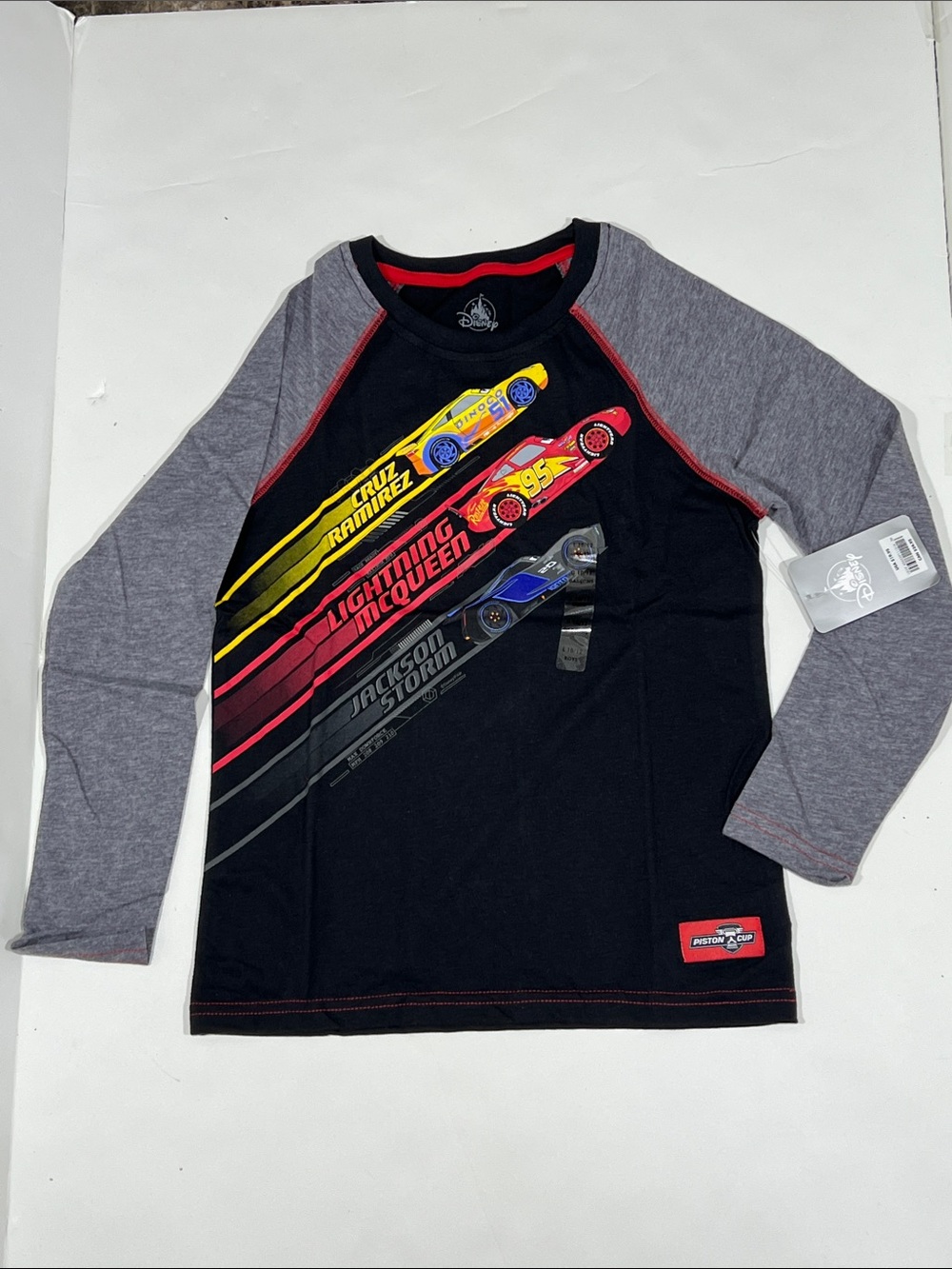Disney Black & Gray Lightning McQueen Long Sleeve Tee with Yellow & Red Accents